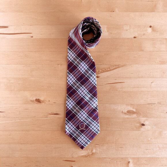 Tommy Hilfiger Burgundy Plaid Silk Tie - Picture 1 of 4